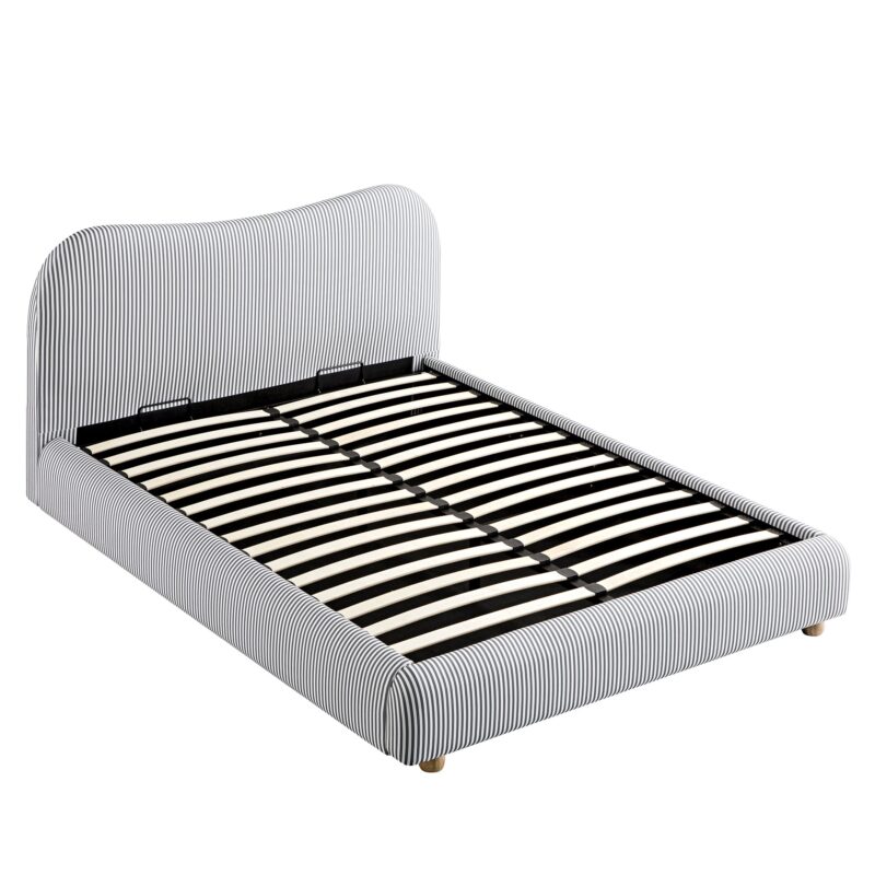 Egerie Curved Headboard Slate Blue Striped Fabric Ottoman Storage Bed - Image 10
