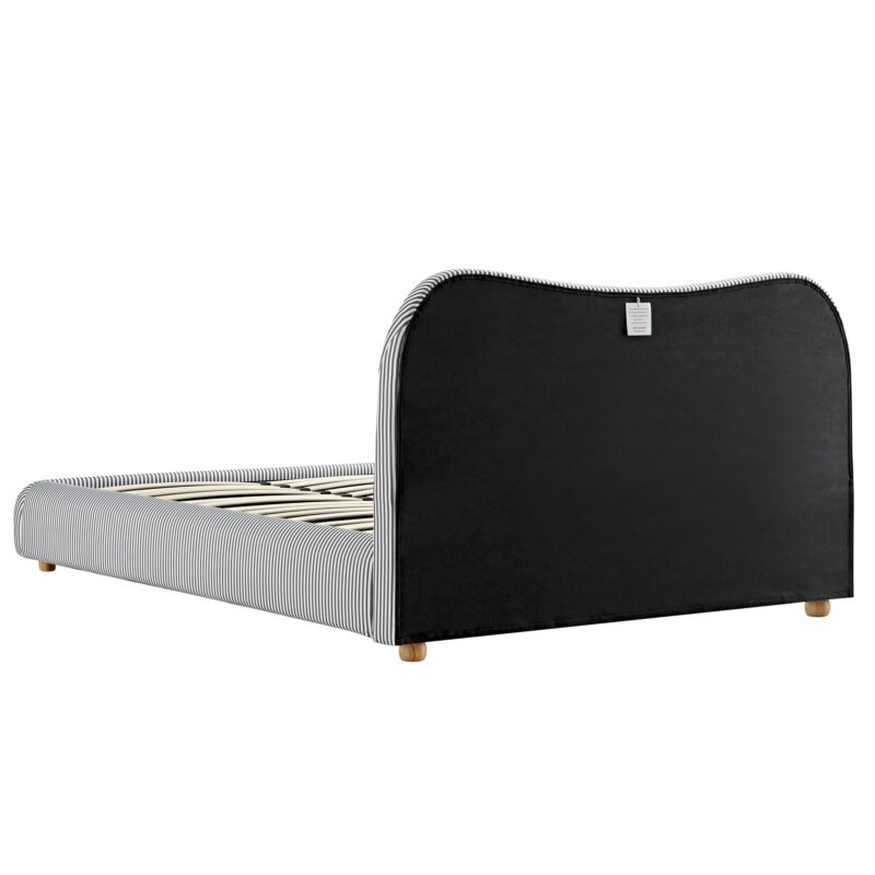 Egerie Curved Headboard Slate Blue Striped Fabric Ottoman Storage Bed - Image 13