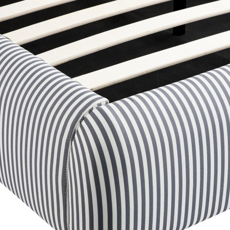 Egerie Curved Headboard Slate Blue Striped Fabric Ottoman Storage Bed - Image 17
