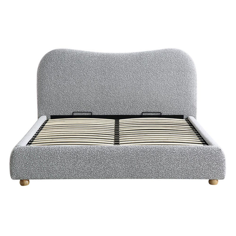 Egerie Curved Headboard Mist Grey Boucle Ottoman Storage Bed - Image 4