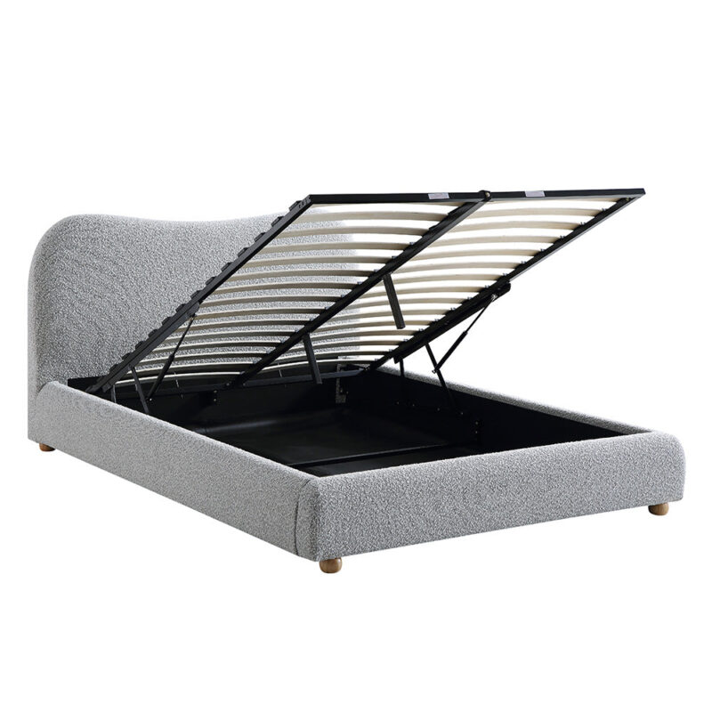 Egerie Curved Headboard Mist Grey Boucle Ottoman Storage Bed - Image 7