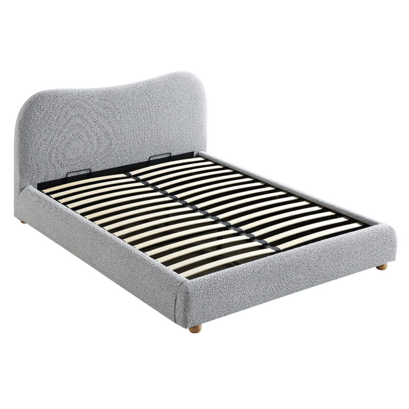 Egerie Curved Headboard Mist Grey Boucle Ottoman Storage Bed - Image 8