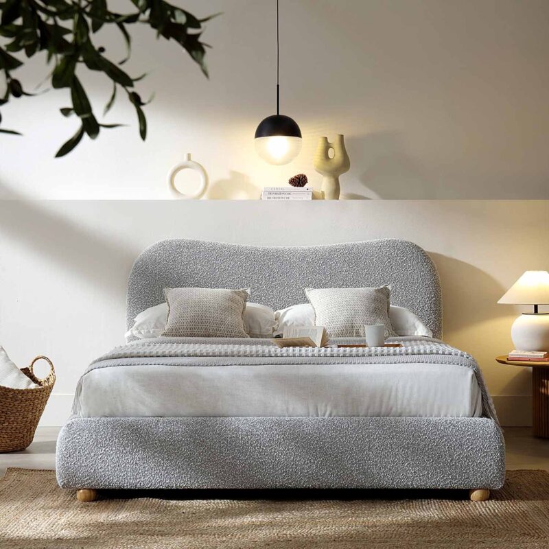 Egerie Curved Headboard Mist Grey Boucle Ottoman Storage Bed - Image 2