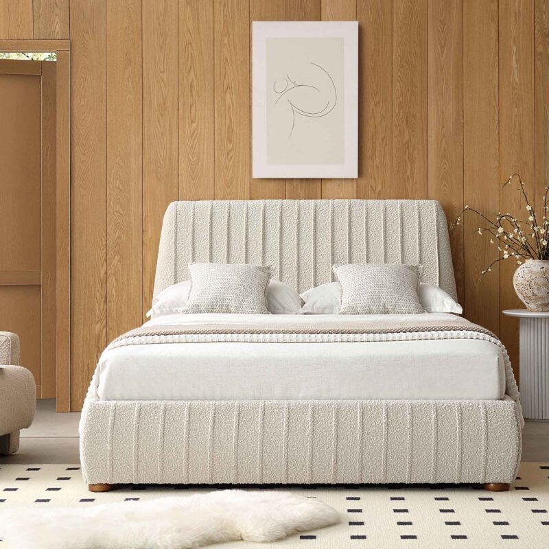 Helia Pleated Ottoman Storage Bed, Beige Boucle - Image 2