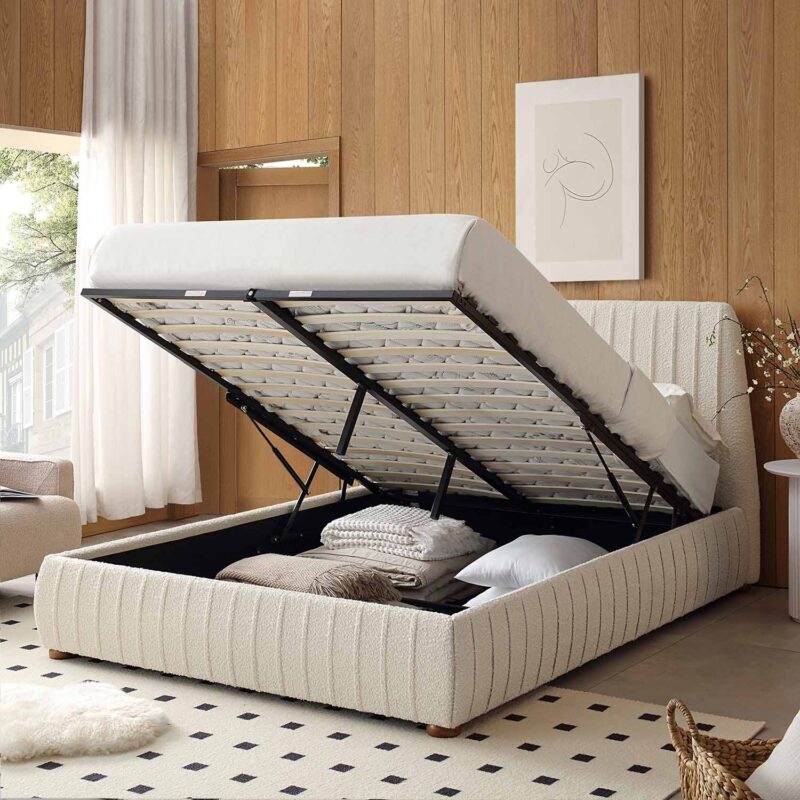 Helia Pleated Ottoman Storage Bed, Beige Boucle - Image 3