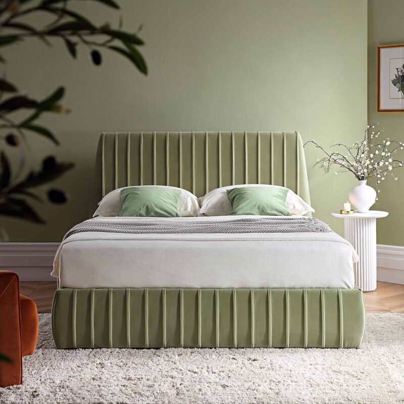 Helia Pleated Ottoman Storage Bed, Lichen Velvet - Image 2