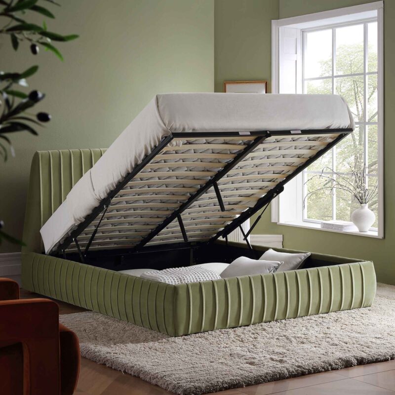 Helia Pleated Ottoman Storage Bed, Lichen Velvet - Image 3