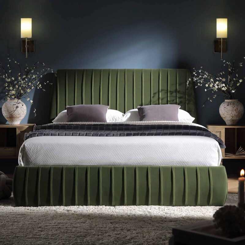 Helia Pleated Ottoman Storage Bed, Moss Green Velvet - Image 2