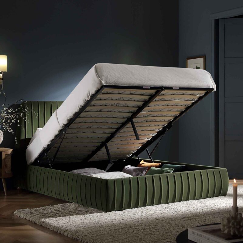Helia Pleated Ottoman Storage Bed, Moss Green Velvet - Image 3