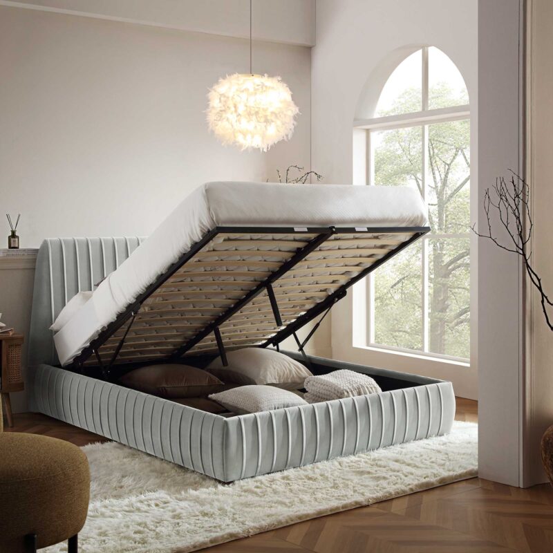 Helia Pleated Ottoman Storage Bed, Silver Grey Velvet - Image 3