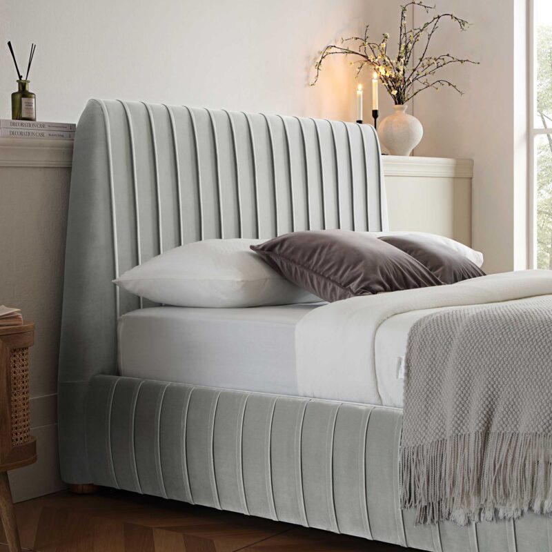Helia Pleated Ottoman Storage Bed, Silver Grey Velvet - Image 4