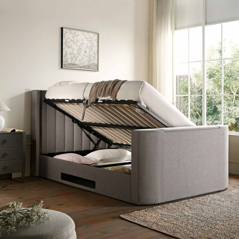 Wilton Grey Fabric Ottoman TV Bed - Image 3