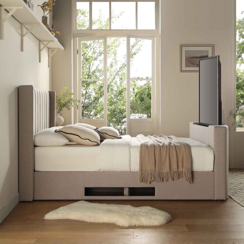 Wilton Warm Stone Fabric Ottoman TV Bed - Image 2