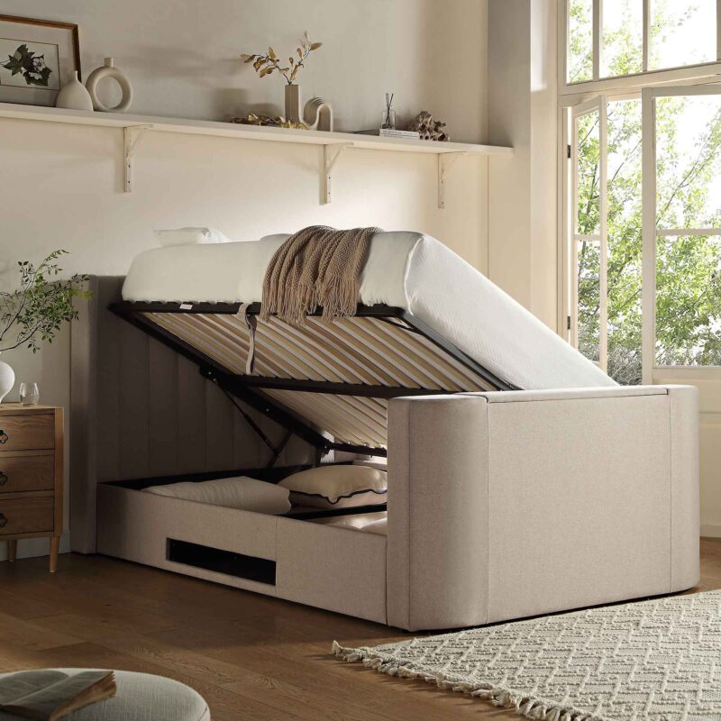 Wilton Warm Stone Fabric Ottoman TV Bed - Image 3