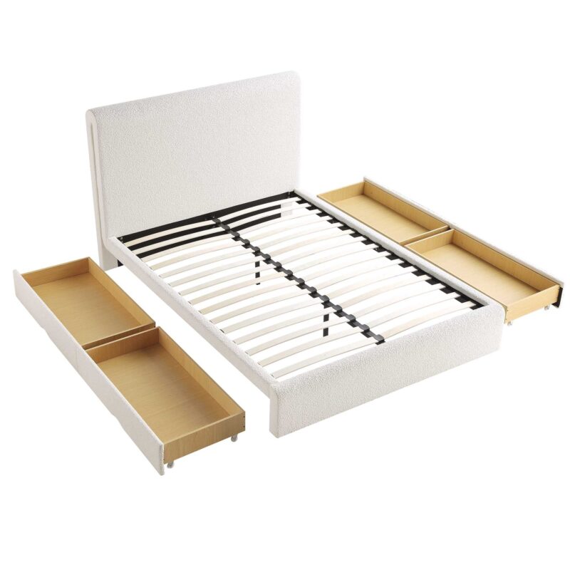 Hampstead Ecru Boucle Curved Bed with 4-Drawer Storage - Image 7