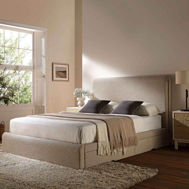 Hampstead Taupe Boucle Curved Bed with 4-Drawer Storage - Image 2