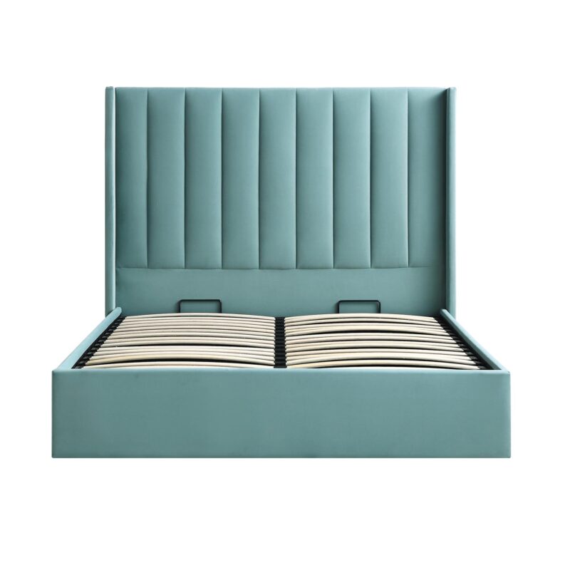 Wilton Seafoam Blue Velvet Ottoman Storage Bed - Image 5