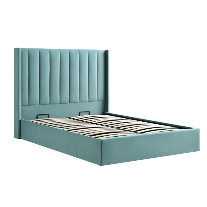 Wilton Seafoam Blue Velvet Ottoman Storage Bed - Image 6