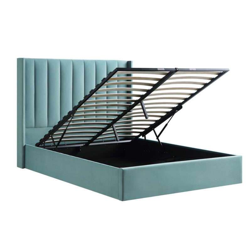 Wilton Seafoam Blue Velvet Ottoman Storage Bed - Image 8