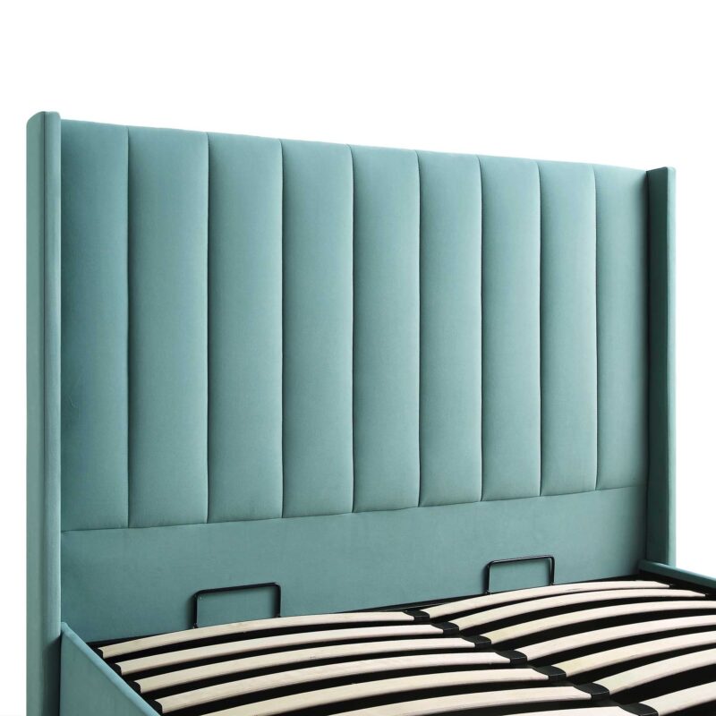 Wilton Seafoam Blue Velvet Ottoman Storage Bed - Image 11