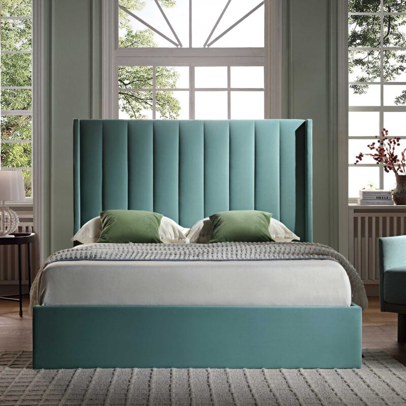 Wilton Seafoam Blue Velvet Ottoman Storage Bed - Image 2