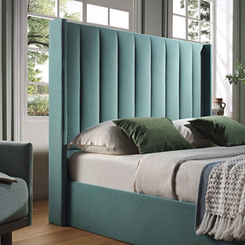 Wilton Seafoam Blue Velvet Ottoman Storage Bed - Image 4