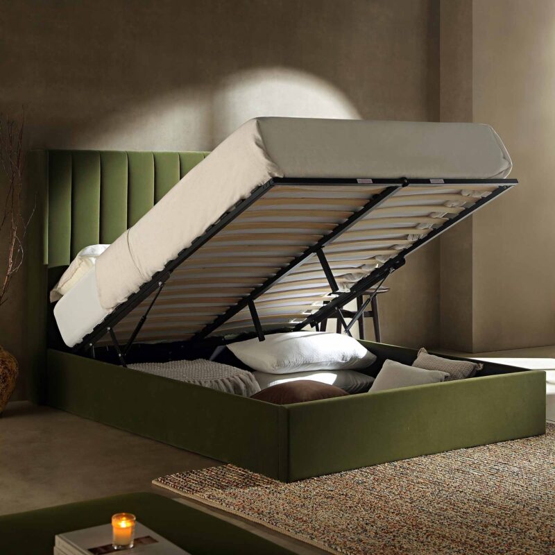 Wilton Moss Green Velvet Ottoman Storage Bed - Image 3