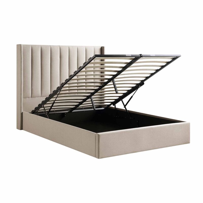 Wilton Warm Stone Fabric Ottoman Storage Bed - Image 8