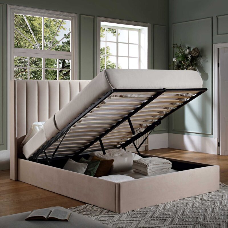 Wilton Champagne Velvet Ottoman Storage Bed - Image 3