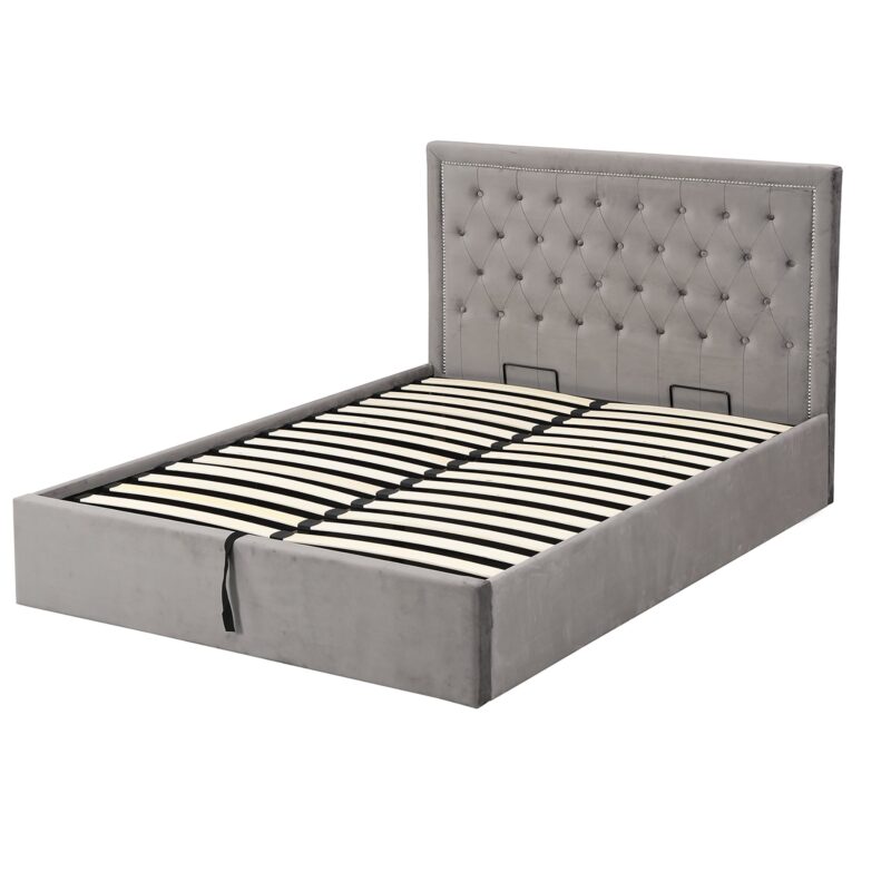 Hartwell Upholstered Ottoman Storage Bed with Nailhead Trim Headboard (Grey Velvet) - Image 3