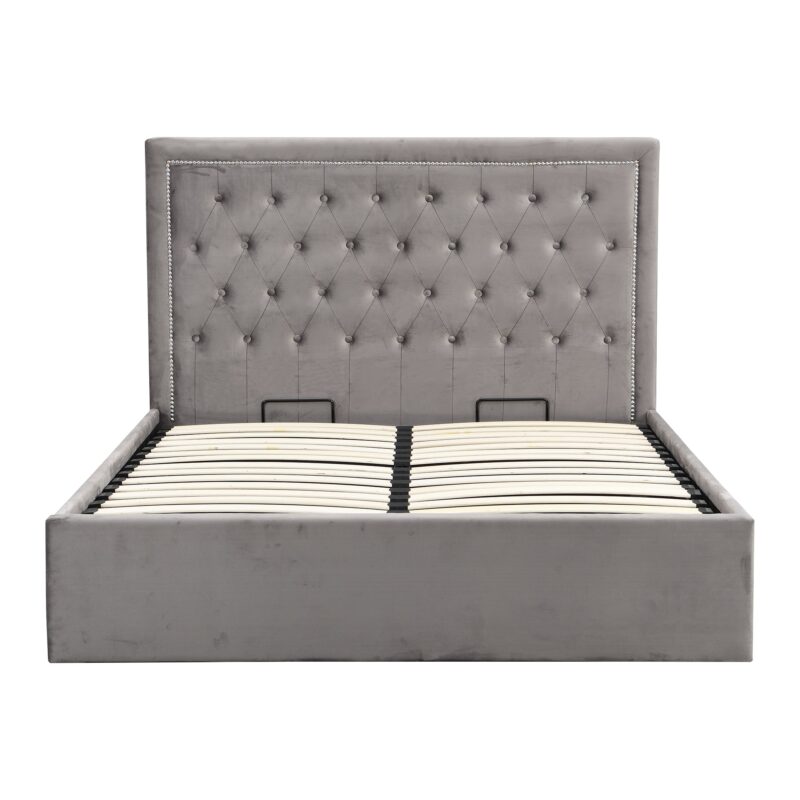 Hartwell Upholstered Ottoman Storage Bed with Nailhead Trim Headboard (Grey Velvet) - Image 4