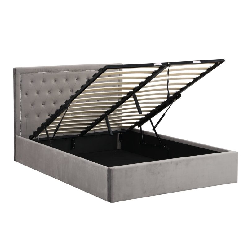 Hartwell Upholstered Ottoman Storage Bed with Nailhead Trim Headboard (Grey Velvet) - Image 7