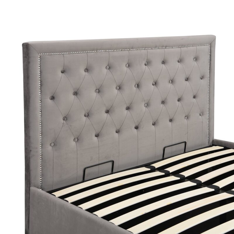 Hartwell Upholstered Ottoman Storage Bed with Nailhead Trim Headboard (Grey Velvet) - Image 8