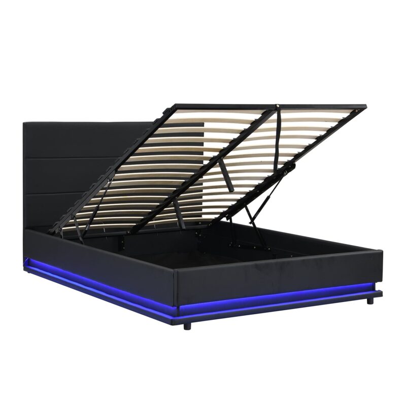 Buxton Faux Leather End Opening Ottoman Storage Bed Frame with Muti-colour LED Light Strip (Black PU) - Image 4