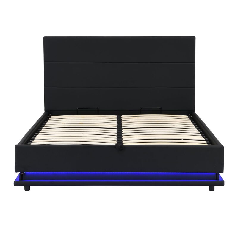 Buxton Faux Leather End Opening Ottoman Storage Bed Frame with Muti-colour LED Light Strip (Black PU) - Image 6