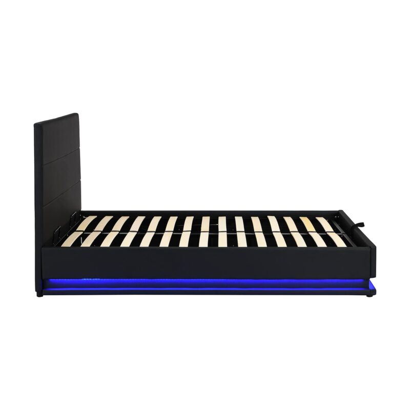 Buxton Faux Leather End Opening Ottoman Storage Bed Frame with Muti-colour LED Light Strip (Black PU) - Image 7