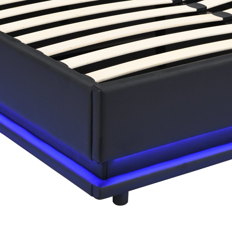 Buxton Faux Leather End Opening Ottoman Storage Bed Frame with Muti-colour LED Light Strip (Black PU) - Image 10