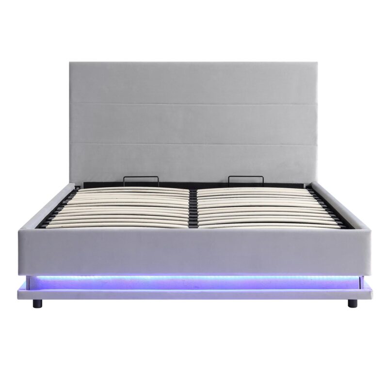 Buxton End Opening Ottoman Storage Bed Frame with Multi-colour LED Light Strip (Light Grey Velvet) - Image 4