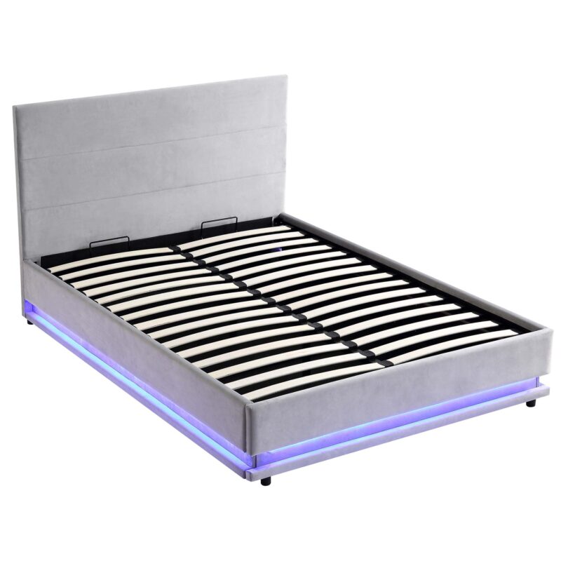 Buxton End Opening Ottoman Storage Bed Frame with Multi-colour LED Light Strip (Light Grey Velvet) - Image 7