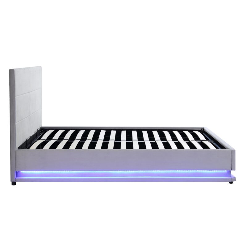 Buxton End Opening Ottoman Storage Bed Frame with Multi-colour LED Light Strip (Light Grey Velvet) - Image 8