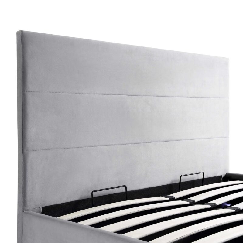 Buxton End Opening Ottoman Storage Bed Frame with Multi-colour LED Light Strip (Light Grey Velvet) - Image 9
