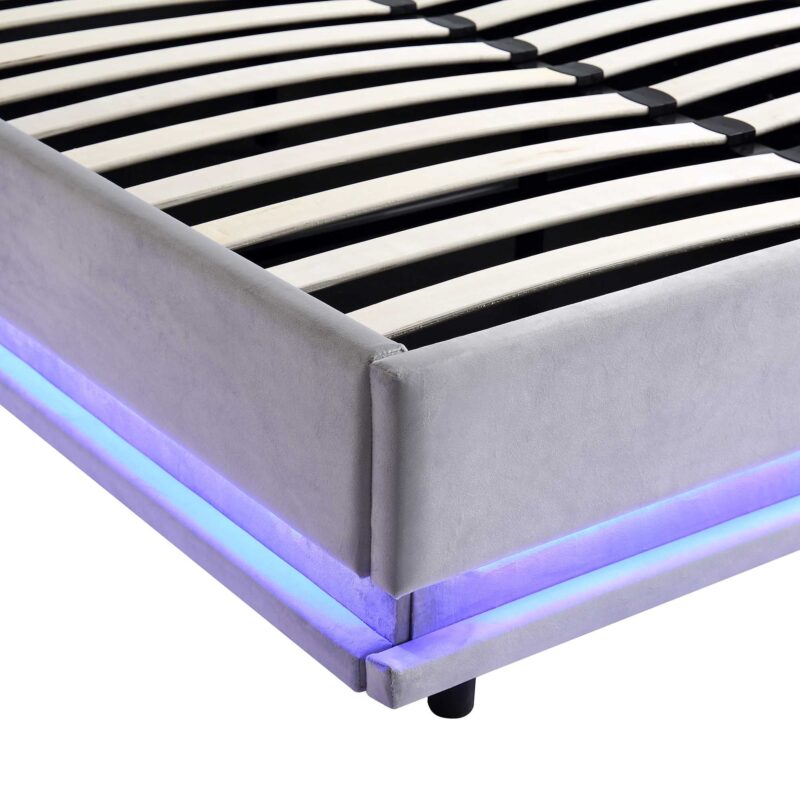 Buxton End Opening Ottoman Storage Bed Frame with Multi-colour LED Light Strip (Light Grey Velvet) - Image 10