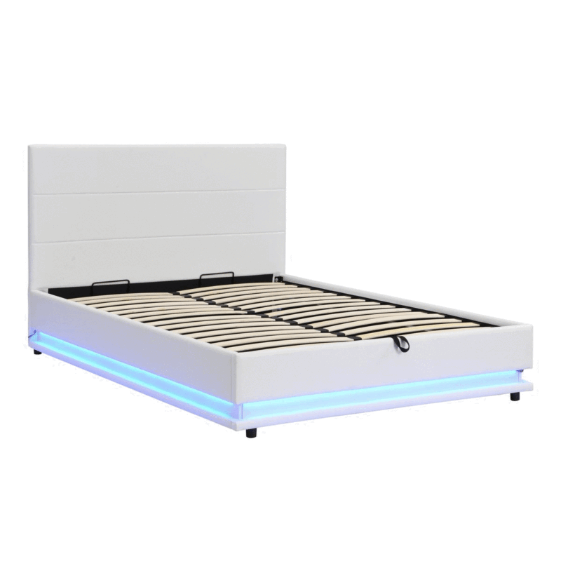 Buxton Faux Leather End Opening Ottoman Storage Bed Frame with Muti-colour LED Light Strip (White PU) - Image 3