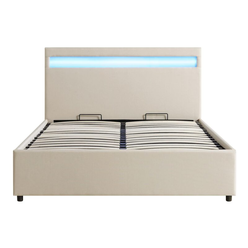 Pimlico End Opening Ottoman Storage Bed Frame with Muti-colour LED Headboard (Beige Fabric) - Image 5
