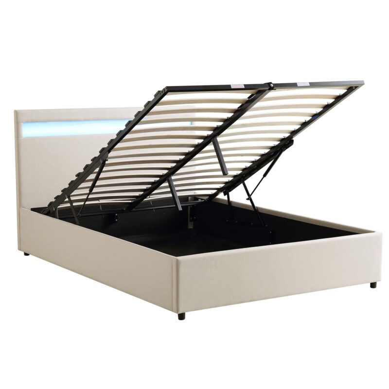 Pimlico End Opening Ottoman Storage Bed Frame with Muti-colour LED Headboard (Beige Fabric) - Image 8