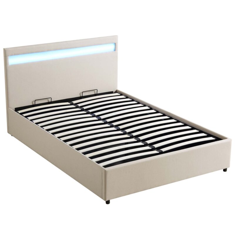 Pimlico End Opening Ottoman Storage Bed Frame with Muti-colour LED Headboard (Beige Fabric) - Image 9