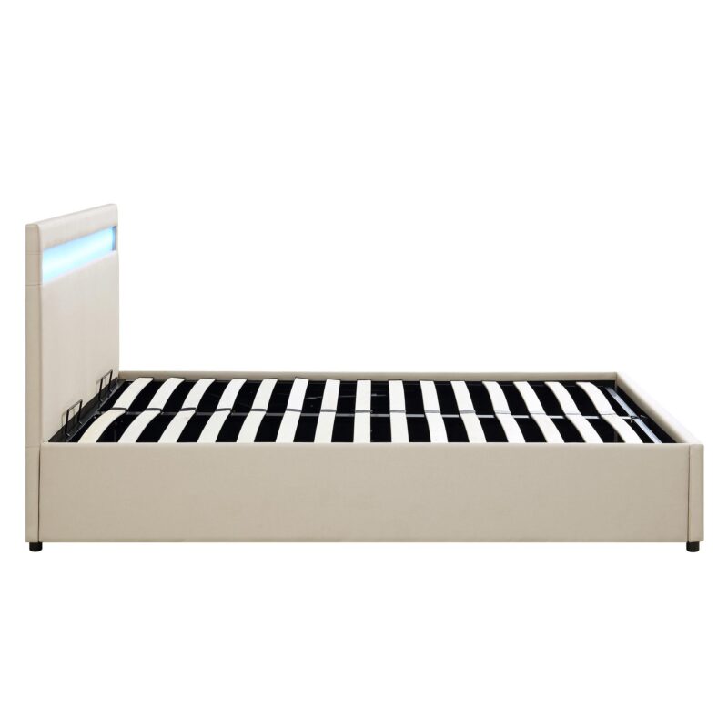 Pimlico End Opening Ottoman Storage Bed Frame with Muti-colour LED Headboard (Beige Fabric) - Image 10
