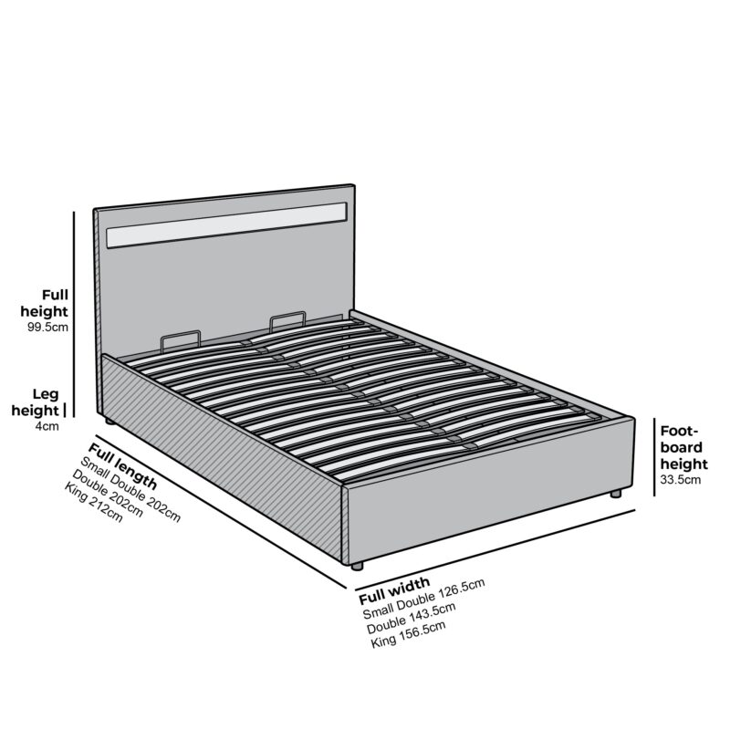 Pimlico End Opening Ottoman Storage Bed Frame with Muti-colour LED Headboard (Grey Fabric) - Image 5