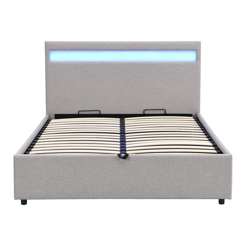 Pimlico End Opening Ottoman Storage Bed Frame with Muti-colour LED Headboard (Grey Fabric) - Image 4