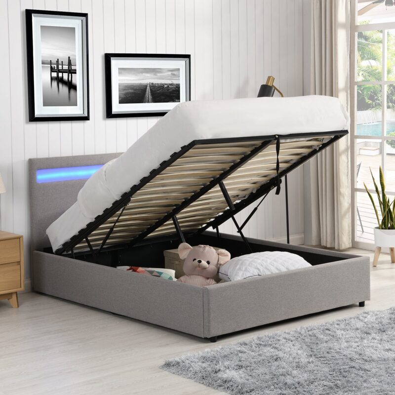 Pimlico End Opening Ottoman Storage Bed Frame with Muti-colour LED Headboard (Grey Fabric) - Image 2